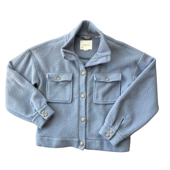 Anthropologie Daily Practice XS Fleece Bomber Jacket Lilac Blue Oversized Coat - Picture 1 of 10
